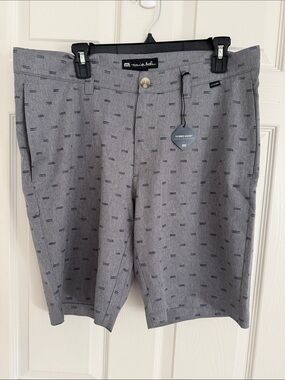 Travis Mathew Gray Hybrid Shorts with Navy Micro-Print